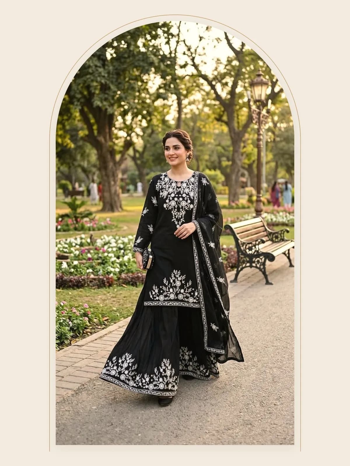 Raat — Black Embroidered Sharara Set