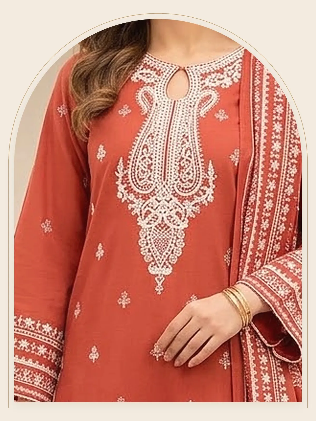 Hina — Rust Embroidered 3-Piece