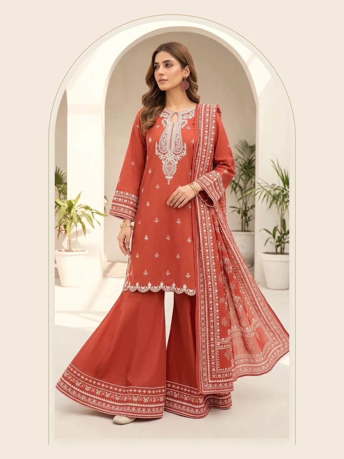 Hina — Rust Embroidered 3-Piece