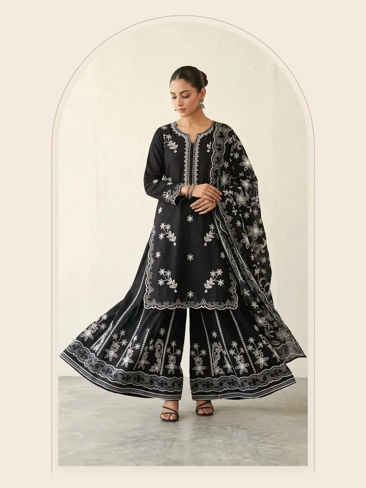 Raatrani — Black Floral Sharara Set