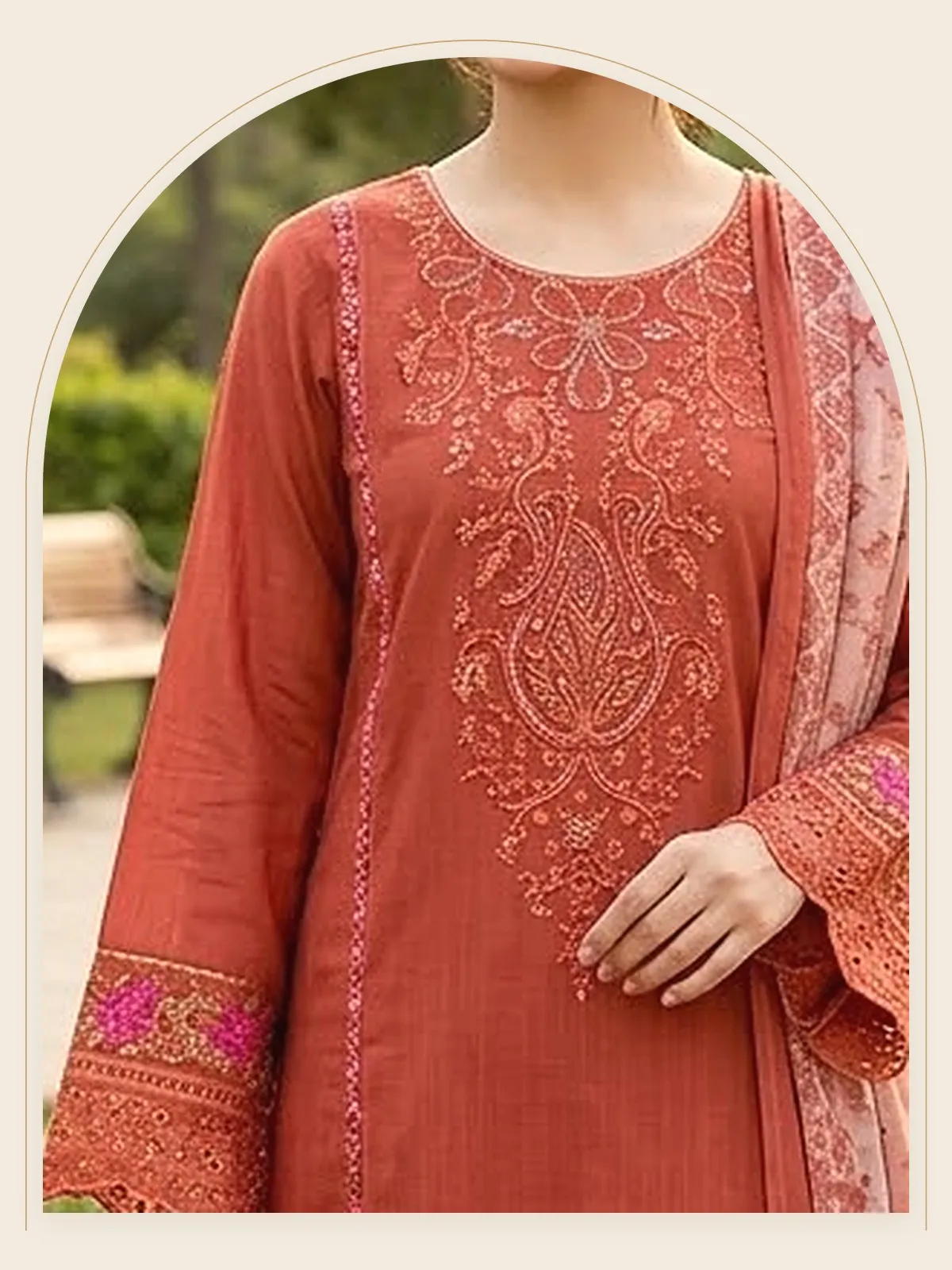 Shafaq — Brick Red Long 3-Piece