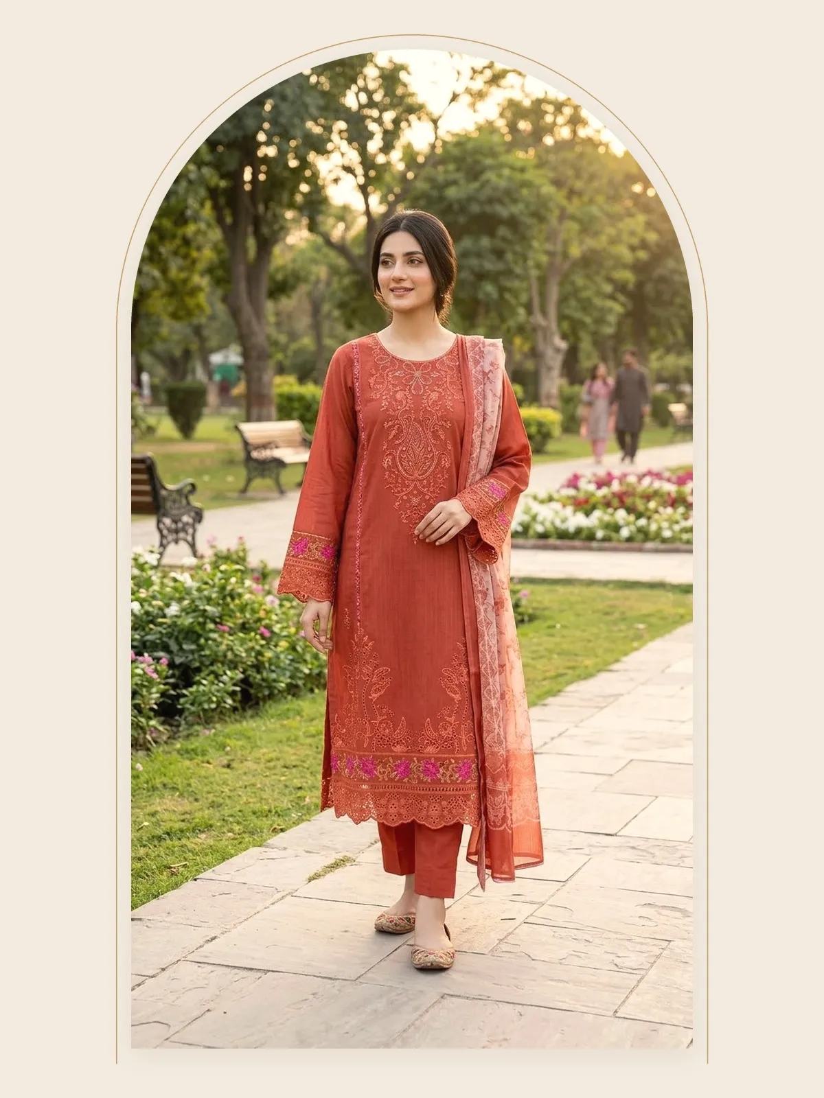 Shafaq — Brick Red Long 3-Piece