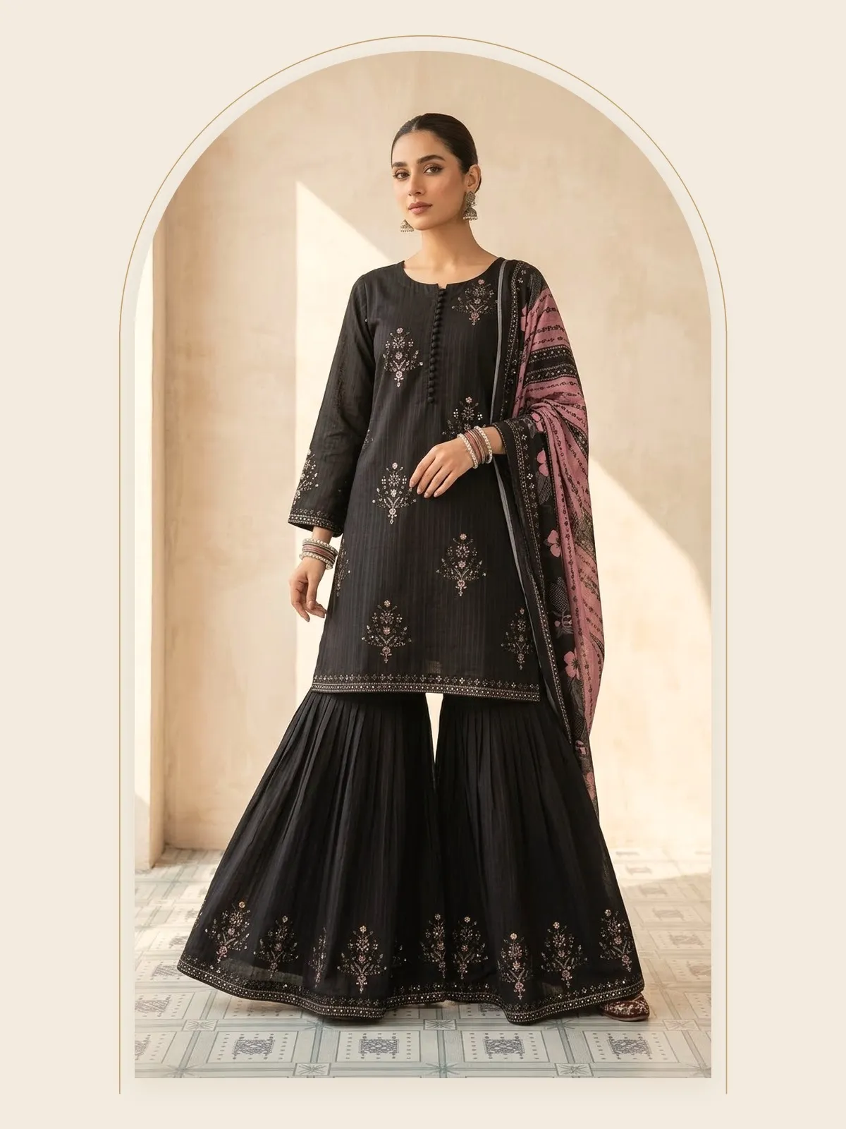Shaam — Black Gharara Set